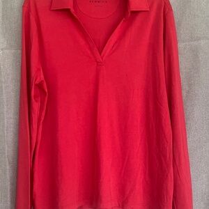 Womens red collar long sleeve soft cotton top. Size large gray for layering.